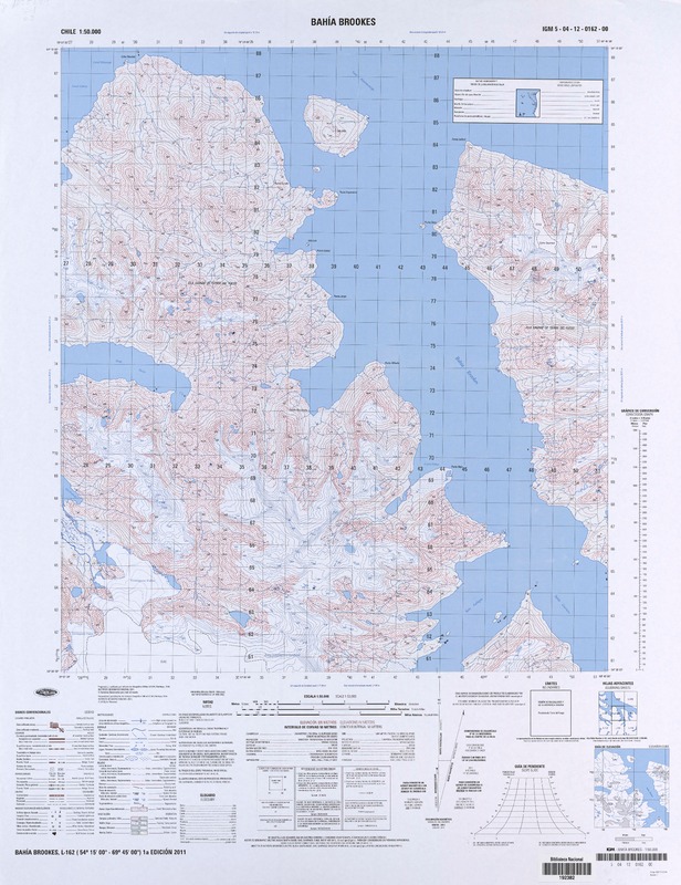 Bahía Brookes (54° 15' 00'' - 69° 45' 00'')  [material cartográfico] Instituto Geográfico Militar de Chile.