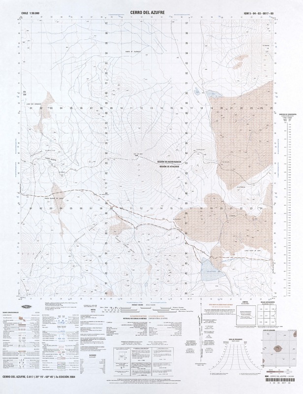 Cerro del Azufre, (25°15'-68°45') [material cartográfico] : Instituto Geográfico Militar de Chile.