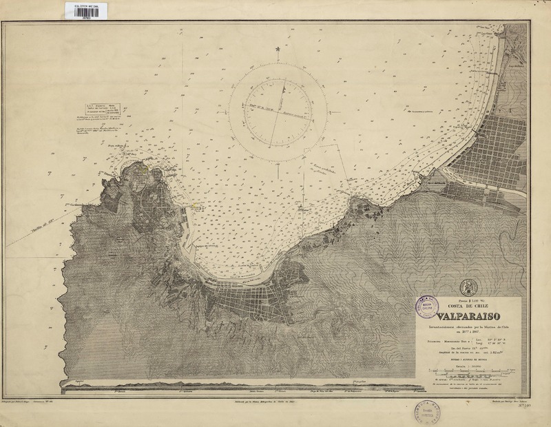 Valparaíso  [material cartográfico] levantamientos efectuados por la Marina de Chile en 1877 i 1907.
