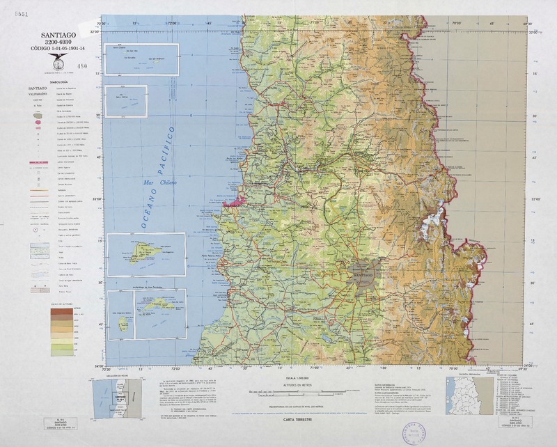 Santiago 3200 - 6930 : carta terrestre [material cartográfico] : Instituto Geográfico Militar de Chile.