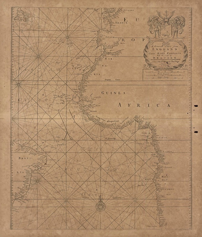 A Generall Chart from England to Cape Bona Espranca with the Coast of Brasile  [material cartográfico] Sold by Willm Mount & Thos. Page on Tonver Hill.