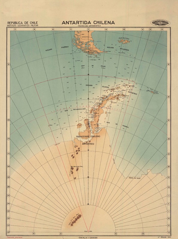 Antártida chilena proyección ortográfica [material cartográfico]: República de Chile, Instituto Geográfico Militar.