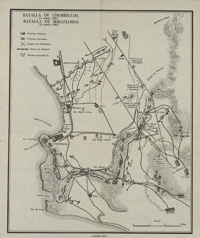 Batalla de Chorrillos, 13 enero 1881, Batalla de Miraflores, 15 de enero 1881  [material cartográfico]