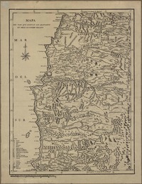 Mapa del país en el que habitan los Araucanos en Chile  [material cartográfico] de Poncho Chileno.