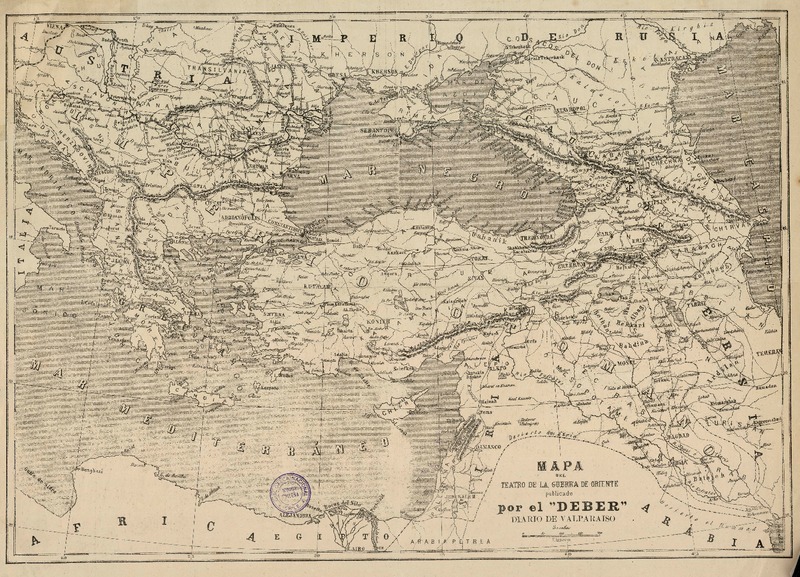Mapa del teatro de la Guerra de oriente publicado por el "Deber" Diario de Valparaíso. [material cartográfico] :