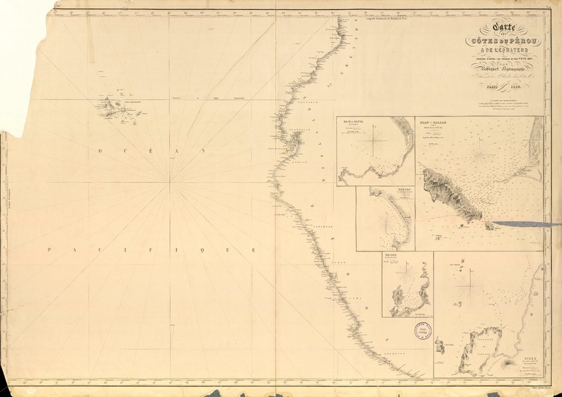Carté des cötes du Pérou & de L'Equateur dressée d'aprés les travaux du Capne. Fitz-Roy [material cartográfico] : par Robiquet Hydrographe.