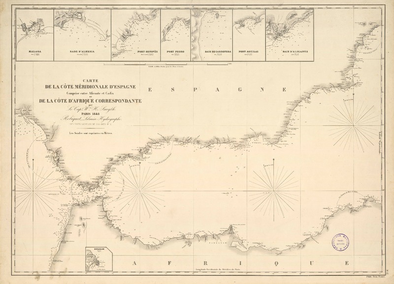 Carte de la côte méridionale d'Espagne comprise entre Alicante et Cadix de la côte d'Africa correspondante [material cartográfico] : par le Cap. W. H. Smyth.