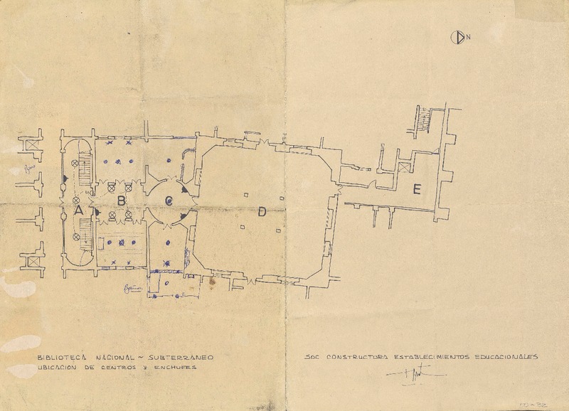 [Plano de ubicación de centros y enchufes : Subterráneo]  Eugenio Cienfuegos, arquitecto.