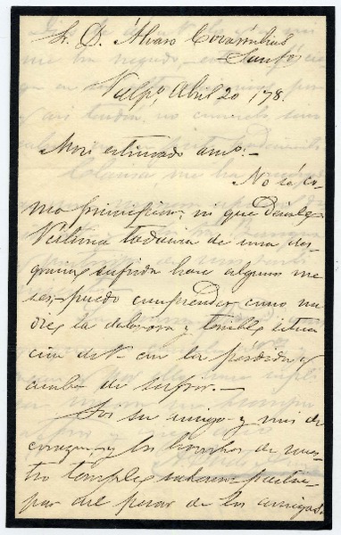 [Carta] 1878 Abril 20, Valpo. [a] Álvaro Covarrubias