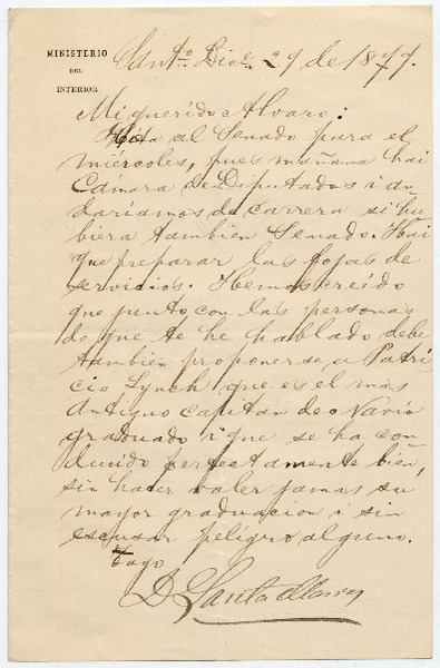 [Carta] 1879 diciembre 29 [Santiago] [a] Alvaro Covarrubias