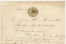 [Carta] 1890 Agosto 2, Santiago Señor Don Alvaro Covarrubias