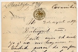 [Carta] 1890 agosto 2, [Santiago?] [al] S. D. Alvaro Covarrúbias