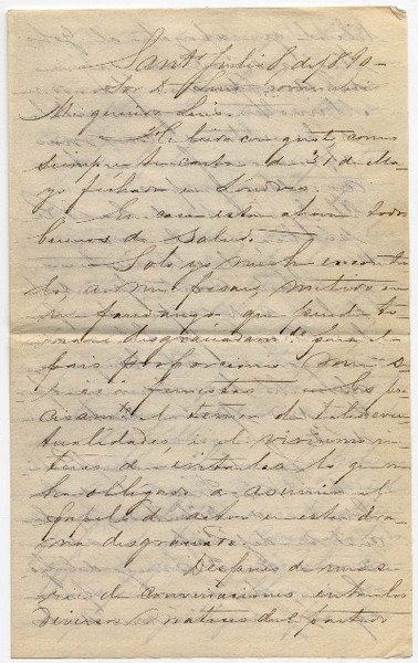 [Carta] 1890 Julio 8, Sant[iag]o [al] Sor D. Luis Covarrubias