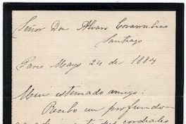 [Carta] 1884 Mayo 24, Paris [a] Álvaro Covarrubias