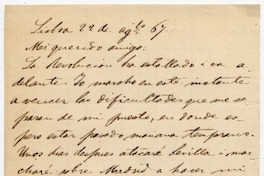 [Carta][18]67 Ag[os]to 22, Lisboa [a] [Álvaro Covarrubias] 22 de agosto 1867
