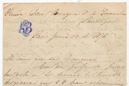 [Carta] 1878 Junio 14, Paris [a] Doña Benigna de Covarrubias :