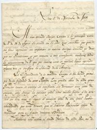 [Carta] 1821 Noviembre 8, Lima [al] Sor D. Manuel de Salas