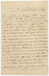 [Carta] 1822 oct[ubre] 19, Santiago de Chile [al] Sor Dn. Manuel Salas