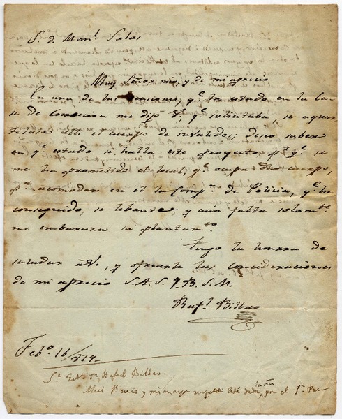 [Carta] 1829 Feb[rer]o 16, [Santiago?] [al] S. D. Man[uel] Salas