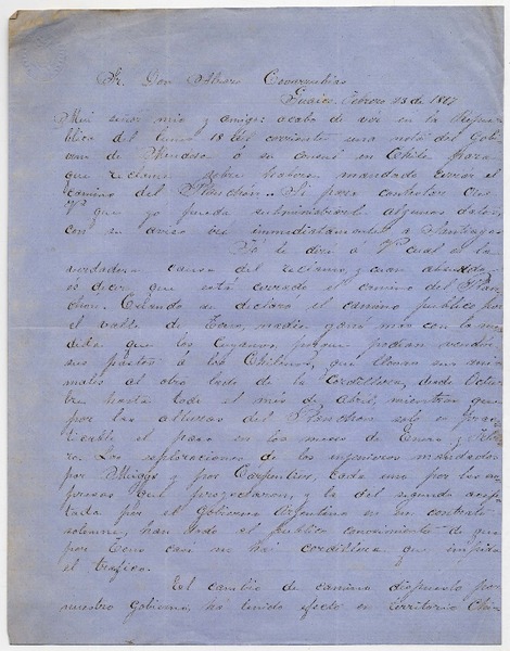 [Carta] 1867 febrero 23, Guaico (Curicó) [a] Señor Álvaro Covarrubias