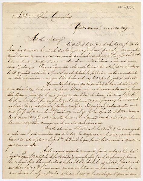 [Carta] 1869 marzo 20, [a Alvaro Covarrubias]
