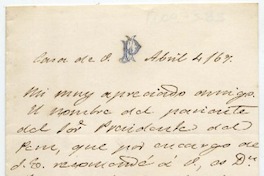 [Carta] Casa de JP Abril 4 167 [1867] :