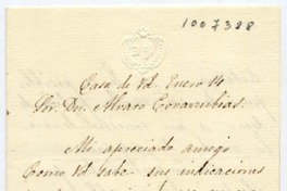 [Carta] Casa de Vd. JP. Enero 14 [1867] Sor. Dn Alvaro Covarrubias :