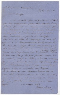 [Carta] [186]5 sepbre. 27, [Valparaíso] [al] Sr. Dn. Alvaro Covarrubias Estdo. amigo