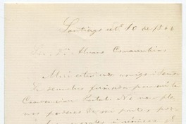[Carta] 1866 oct[ubr]e 10, Santiago Sor Dn. Alvaro Covarrubias Mi estimado amigo i Señor