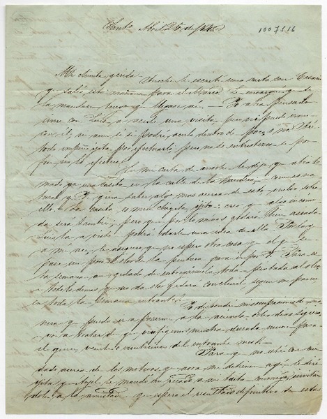Carta de Don Alvaro Covarrubias a Doña Benigna Ortúzar 25 de abril 1848