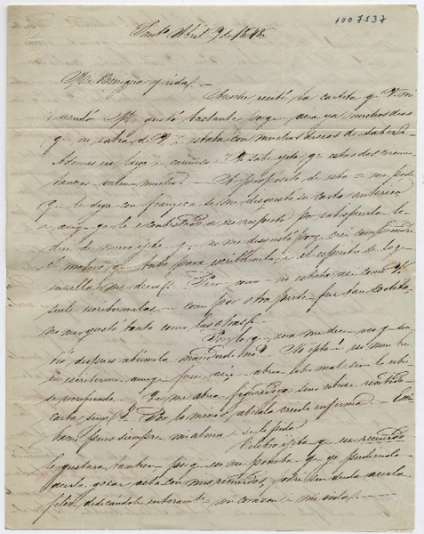 [Carta] 1848 abril 9, Santiago [a] Benigna Ortúzar