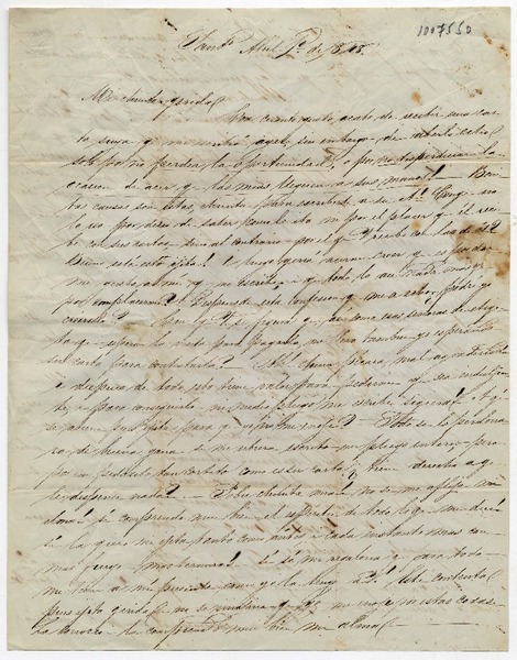 [Carta] 1848 Abril 1, Santiago [a] Benigna Ortúzar