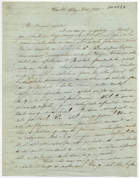 [Carta] 1848 Mayo 5, Santiago [a] Benigna Ortúzar
