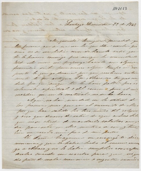 [Carta] 1849 Diciembre 22, Santiago [a] Benigna Ortúzar de Covarrubias