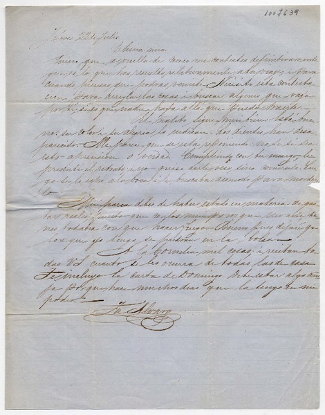 [Carta] [1852] Julio 22, [Santiago] [a] Benigna Ortúzar de Covarrubias