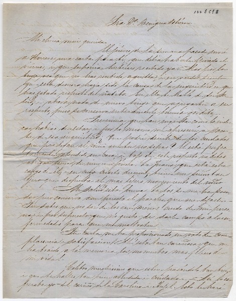 [Carta] [1852], [Santiago] Sra. Da. Benigna Ortúzar de Covarrúbias.