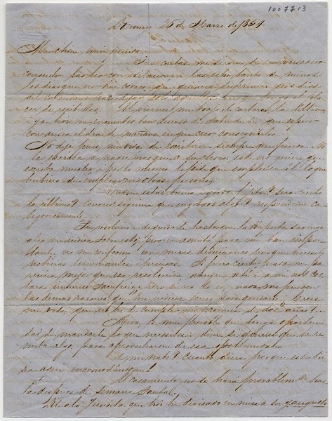 [Carta] 1854 Marzo 26 Domingo, [Santiago] Sra. Da. Benigna Ortuzar de Covarrúbias