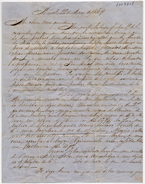 [Carta] 1854 Marzo 22 Miércoles, [Santiago] Sra. Da. Benigna Ortuzar de Covarrúbias