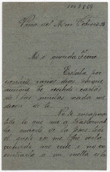 [Carta] [1913] Febrero 13, Viña del Mar [para Doña Irene Lazcano Echaurren]