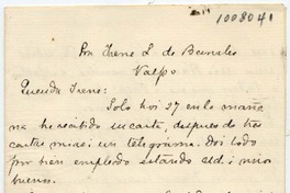 [Carta] 1891 Dic[iembre] 27, San[tiag]o Par[a] Irene L. de Bernales Valp[araís]o
