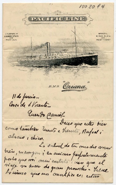 [Carta] [1915?] junio 11, Cerca de S. Vicente [Brasil] Querido Daniel