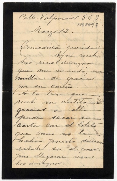[Carta] [1886?] Marzo 12, [Valparaíso] Comadrita querida