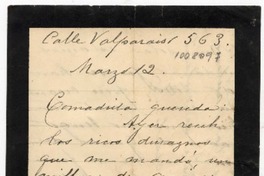 [Carta] [1886?] Marzo 12, [Valparaíso] Comadrita querida
