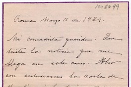 [Carta] 1924 Marzo 11, Roma Señora Irene Lazcano de Bernales