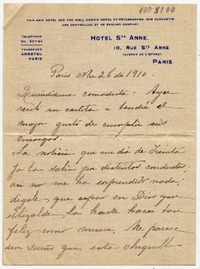 [Carta] 1910 Ma[rzo] 26, Paris Queridisima comadrita