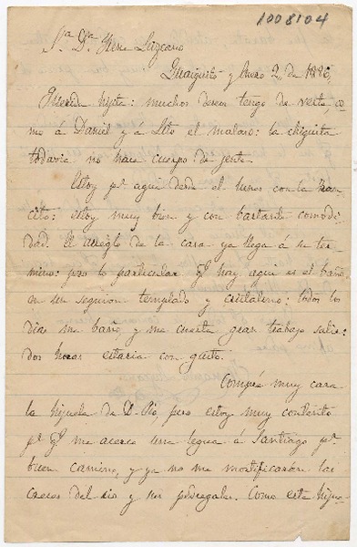 [Carta] 1886 Enero 2, [Guaico] [a la] Sa. Da. Irene Lazcano
