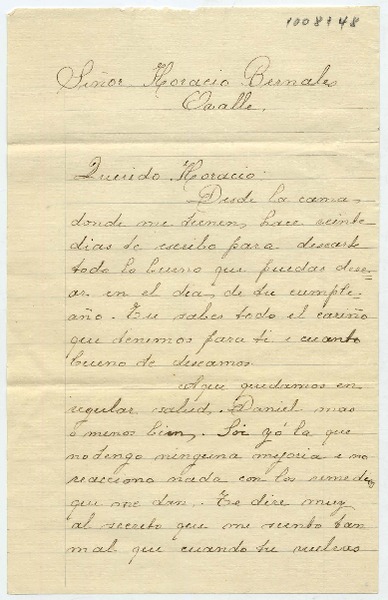 [Carta] [1921?], [Santiago?] [al] Señor Horacio Bernales Ovalle
