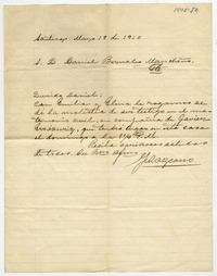 [Carta] 1910 marzo 19, Santiago [a] S. D. Daniel Bernales Mancheño