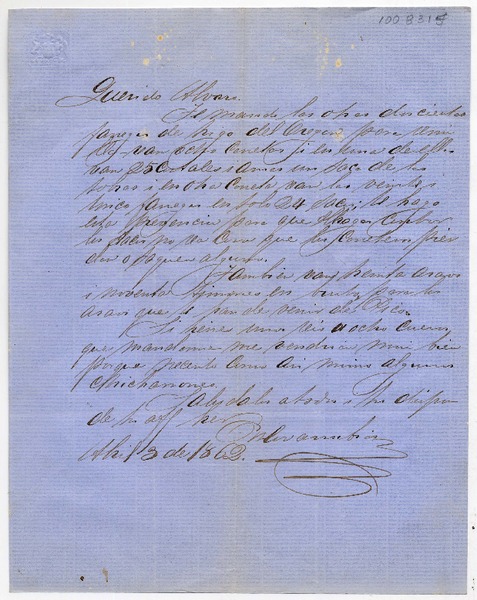 [Carta] 1862 Abril 13, [a] Alvaro Covarrubias