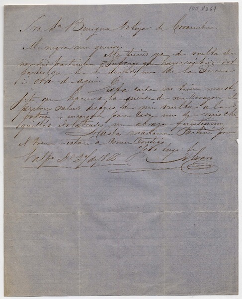 [Carta] 1866 Diciembre 27, Valparaíso [a] Benigna Ortúzar de Covarrubias